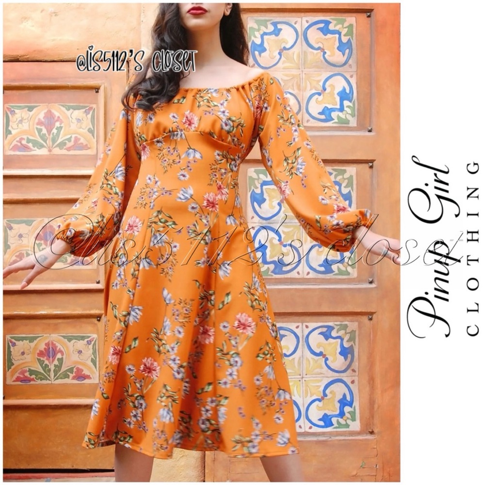 Pinup Couture Swan Dress in Orange Floral Stretch Crepe XL